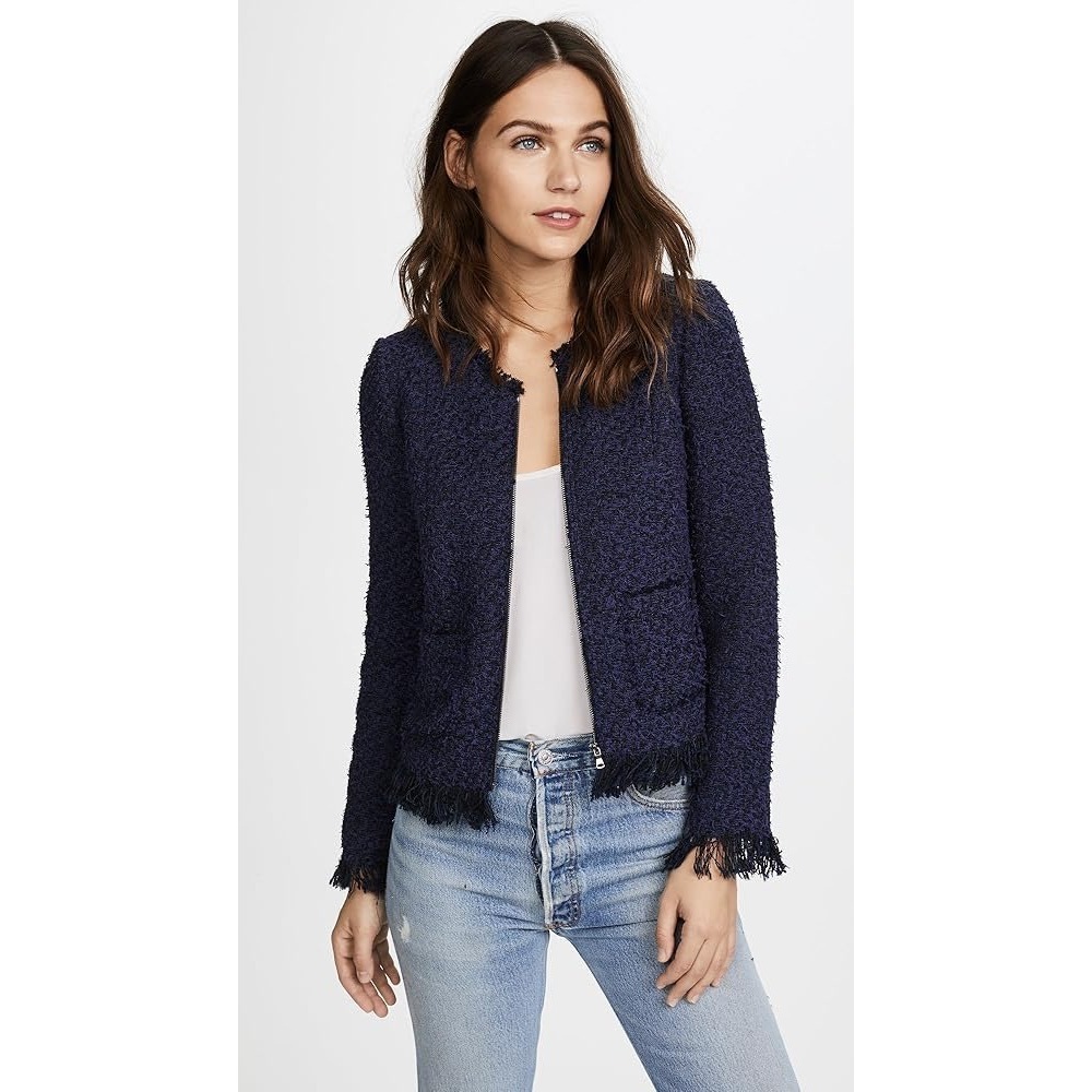 Rebecca Taylor Fringe Trim Deep Violet/Black Boucle Jacket Size 8